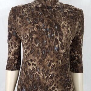 Valentino Miss V brown animal print mock neck knit top blouse ladies 42 / 8
